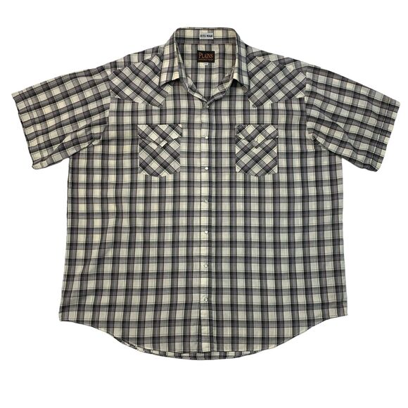 Plains Western Shirt Mens 2X Big Man Pearl Snap Button Plaid Short Sleeve Yoke - Picture 1 of 11